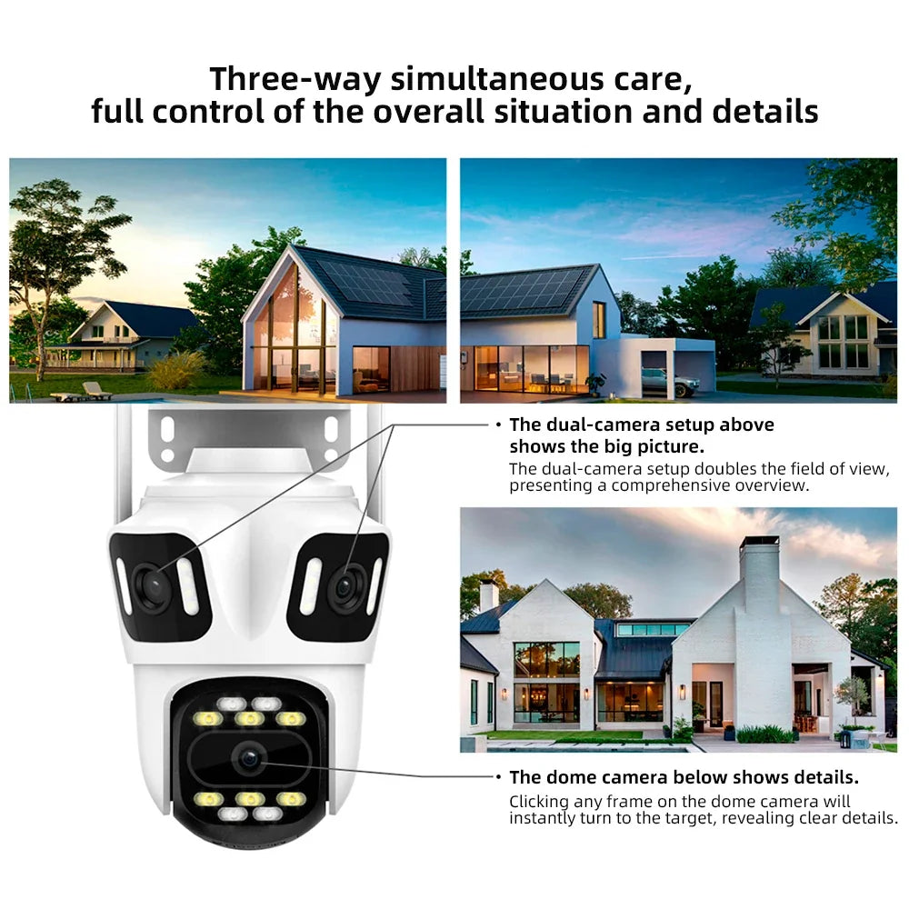 Caméra De Surveillance Extérieure PTZ Triple Objectif Wi-Fi