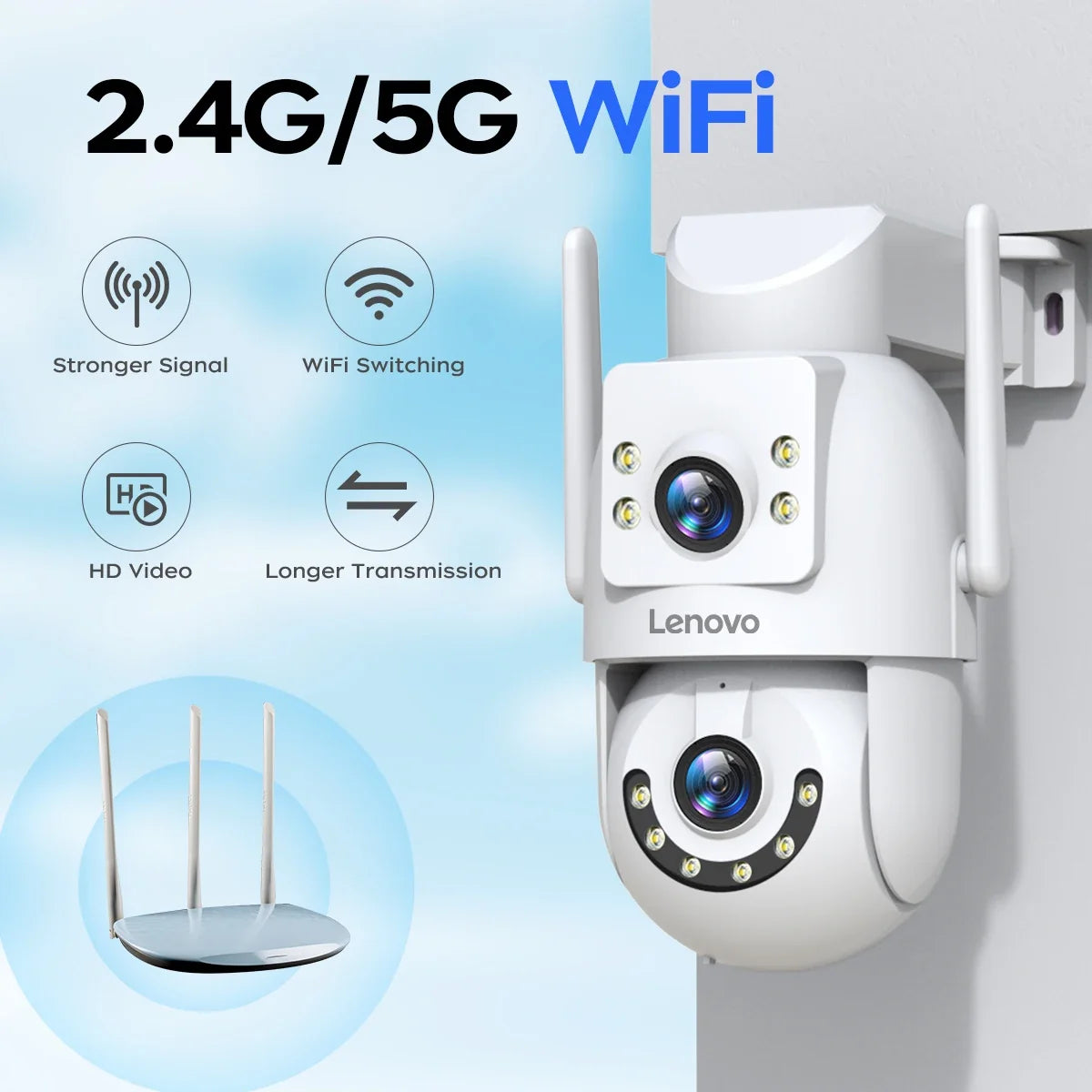 Caméra De Surveillance Extérieure WiFi Double Objectif 4K PTZ